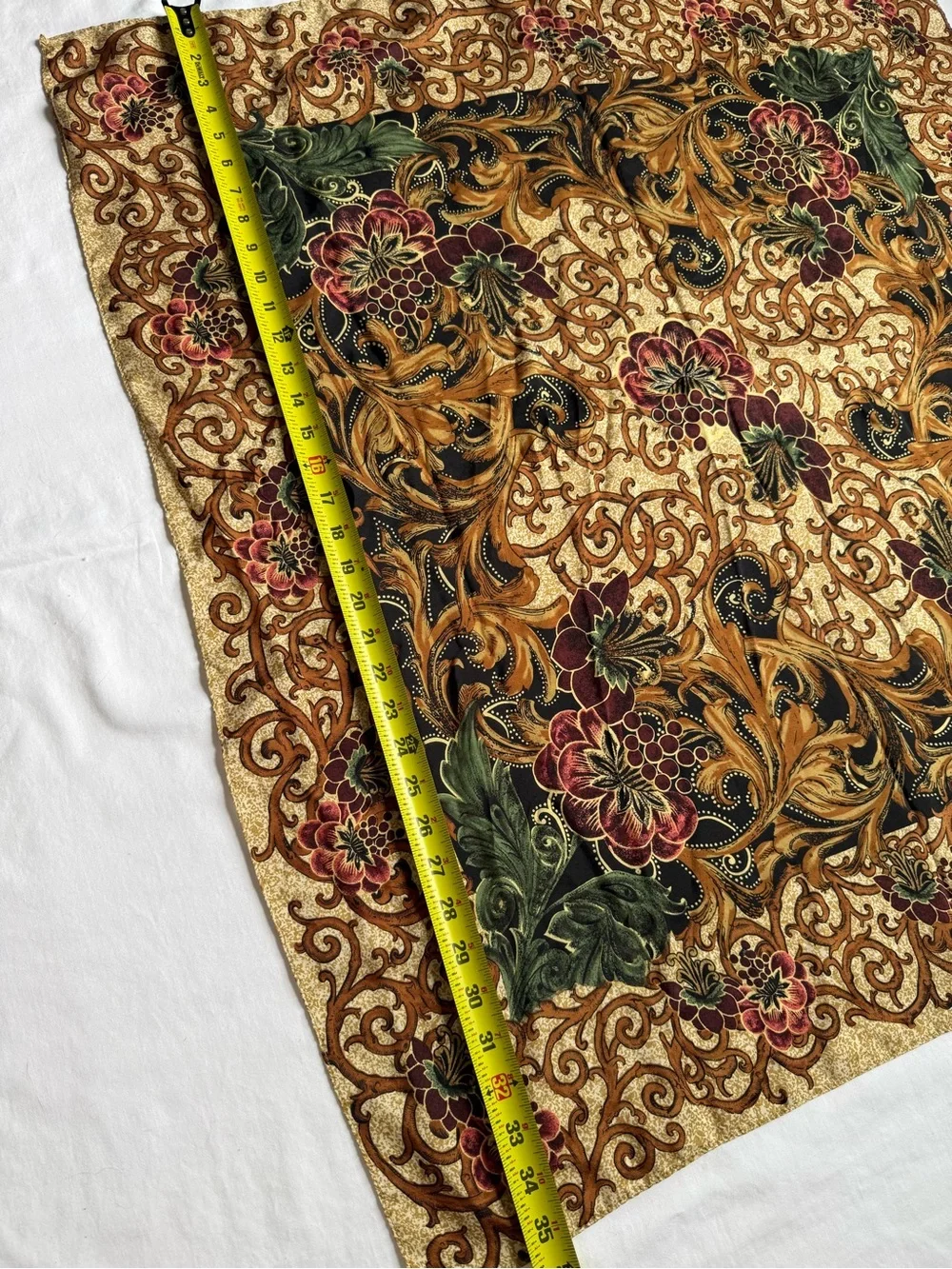 100% Silk Vintage Floral Patterned Headscarf in Gold and Brown